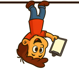 Character hanging from the top of the scoring section with determination and focus